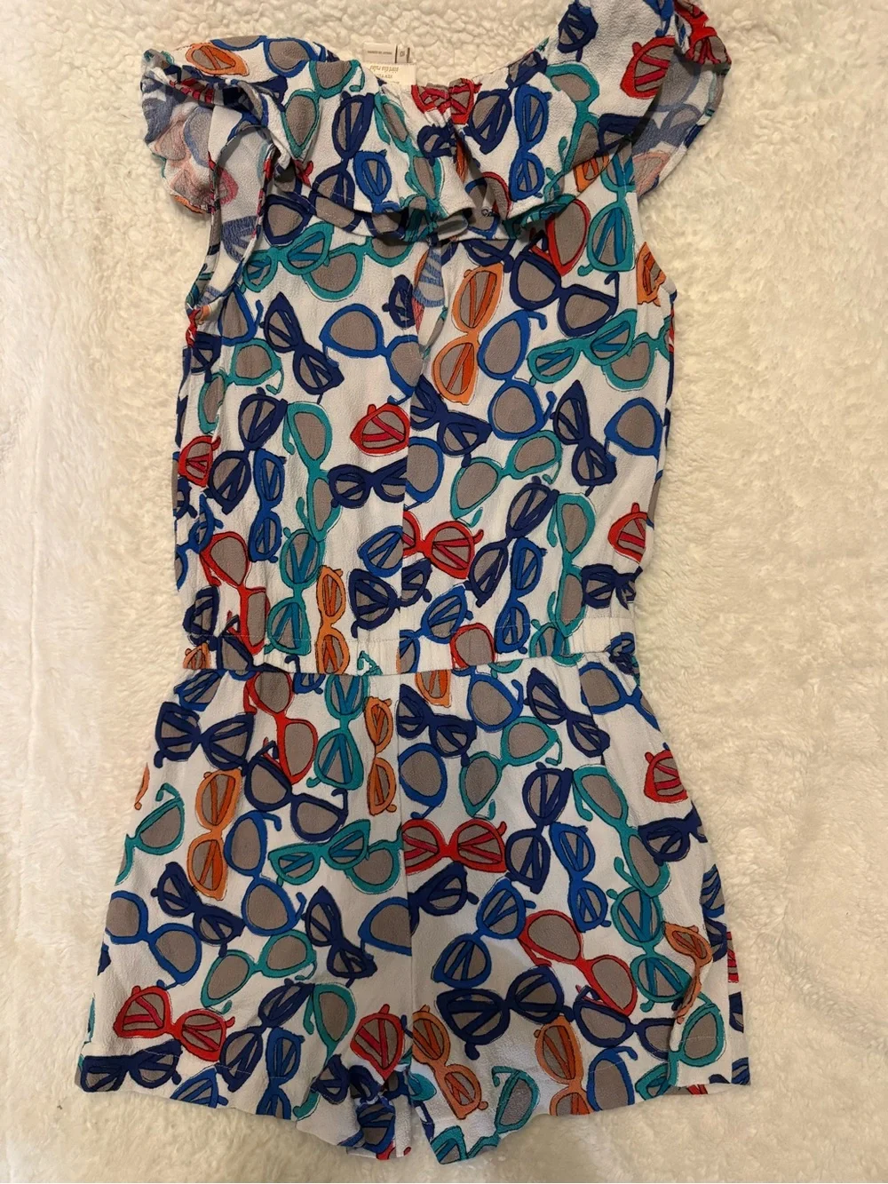 kate spade White Sunglasses-Print Romper with Multicolor Accents